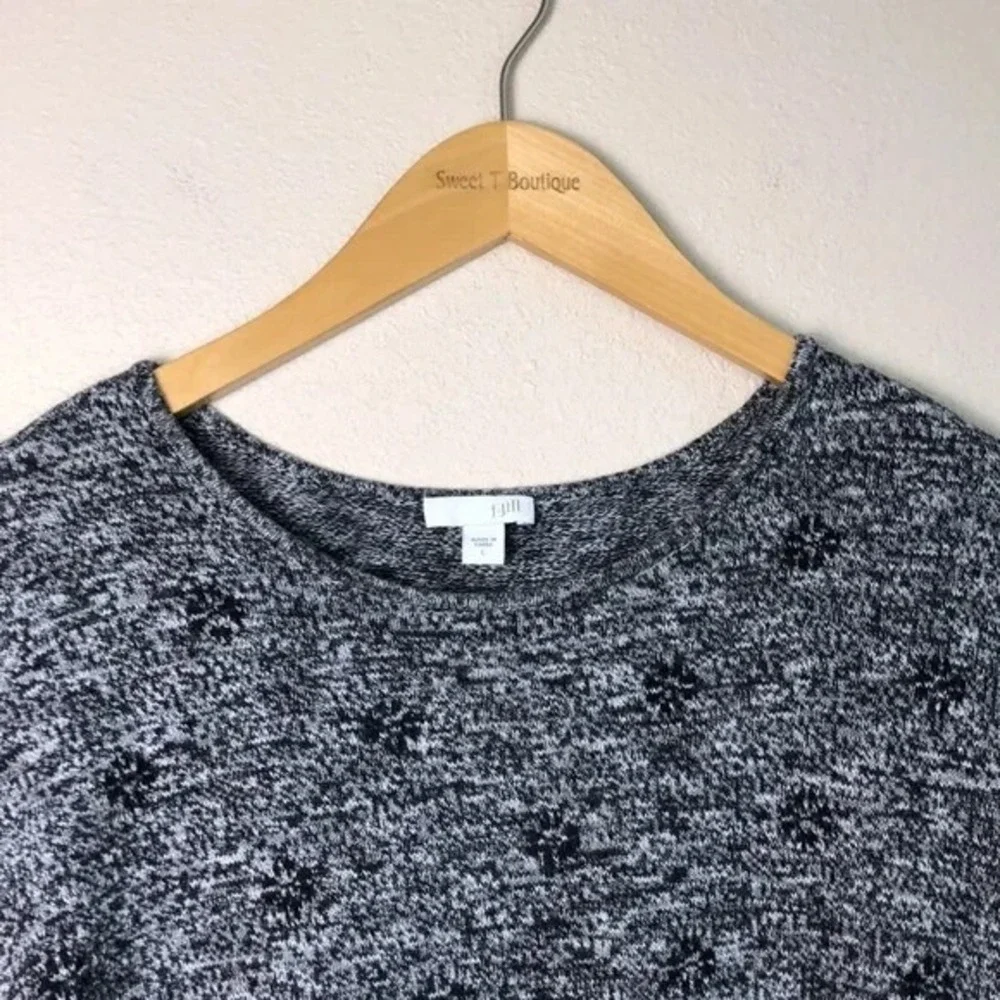 J.‎ JILL Women Large Grey Black Cozy Cotton Modal Wool Long Sleeve Tunic Sweater